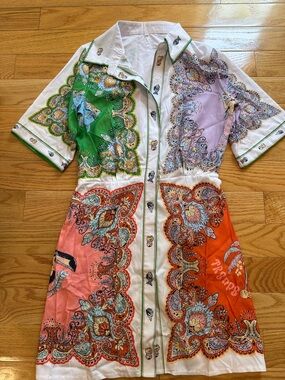 Tropical Resort Print Shirt Dress Button Down ~ Size M